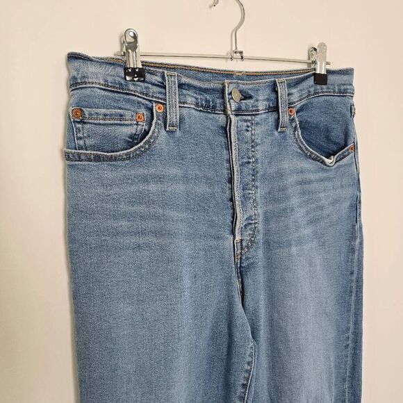 Levi's Ribcage Ankle Jeans Women's 29 Blue Denim Distressed Button Fly Straight - Picture 3 of 7